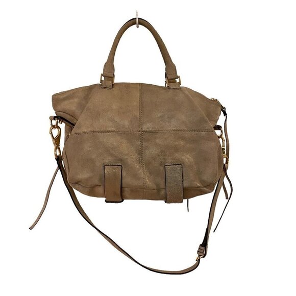 She + Lo Next Chapter Satchel Crossbody Beige Metallic Leather Studs w/ Strap - Picture 6 of 9